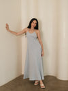 Azure Slip Bias Panel Cotton Yarn Dyed Midi Dress
