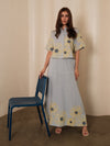 Azure Bloom Cotton Yarn Dyed Embroidered Skirt and Shirt Set