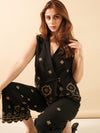 Noir Embroidered Linen Jacket and Pant Tailored Set